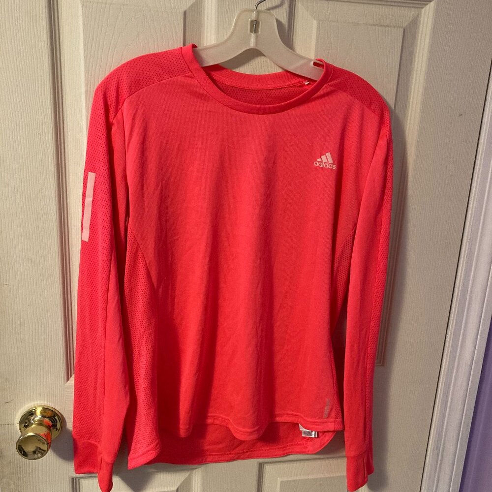 Women Adidas Running T Shirt Long Sleeve Aeroready  Size Large Pink